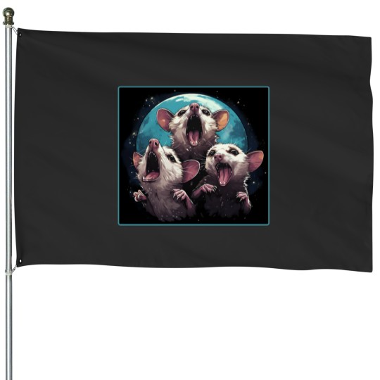Discover Copy of Three possumss Moon 3 Opossum Funny Weird Cursed Meme House Flags