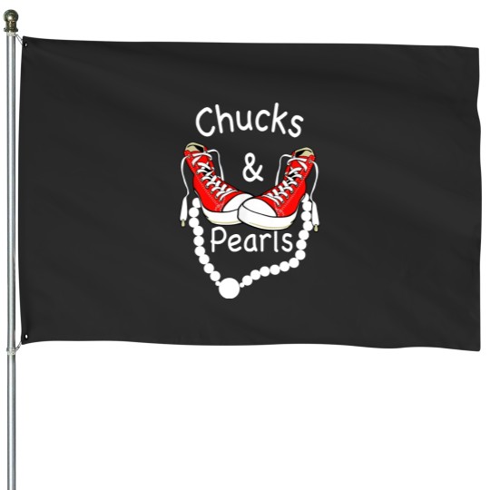 Discover Chucks And Pearls Black Funny House Flags
