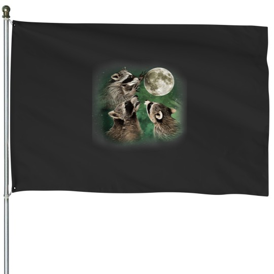 Discover Three Raccoon and Moons House Flags
