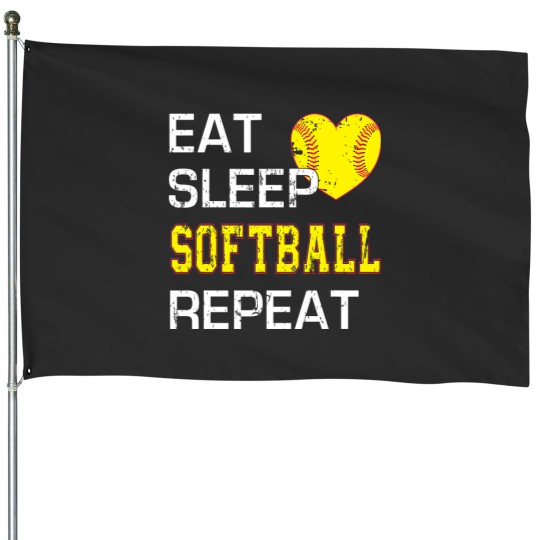 Discover Funny Softball Eat Sleep Softball Repeat for Girls Softball House Flags