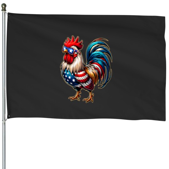Discover Chicken USA Flag Patriotic Chicken Lover 4th of July House Flags