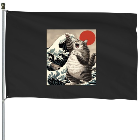 Discover Japanese Catzilla Cat House Flags