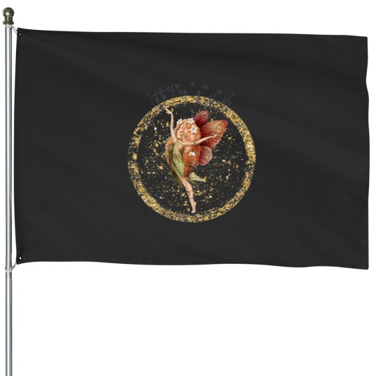 Discover Fairy with blond hair in gold circle Fitted House Flags