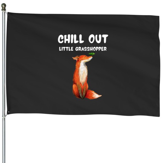 Discover Cute Fox and Grasshopper Chill Out funny House Flags