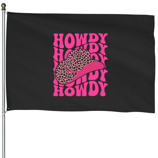 Discover Groovy Howdy Leopard Print Hat Western Country Cute Cowgirlss House Flags