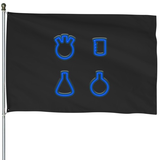 Discover Three Flasks and a Beaker - Neon Blue House Flags