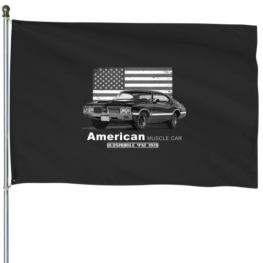 Discover oldsmobile 442 american muscle car 60s 70s old is gold House Flags