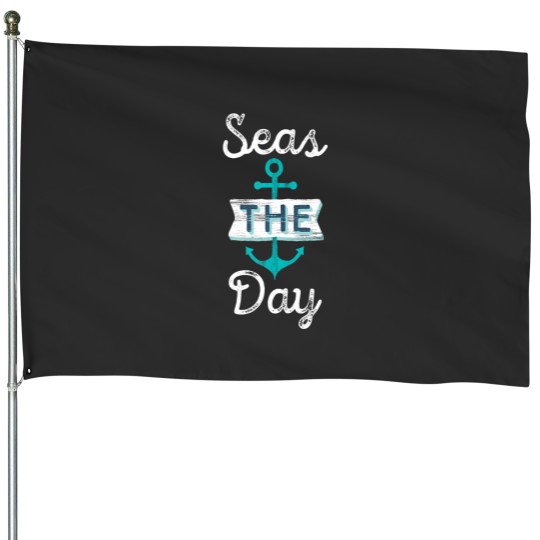 Discover Funny Cruise Saying Seas the Day Teal Nautical Anchor Gift Tank Top House Flags