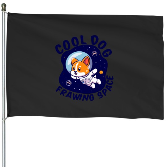 Discover Space Dog - Cool Dog Frawing Space Gift House Flags