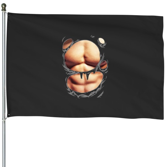 Discover Printed Realistic Chest Six Pack Abs Muscles Funny House Flags