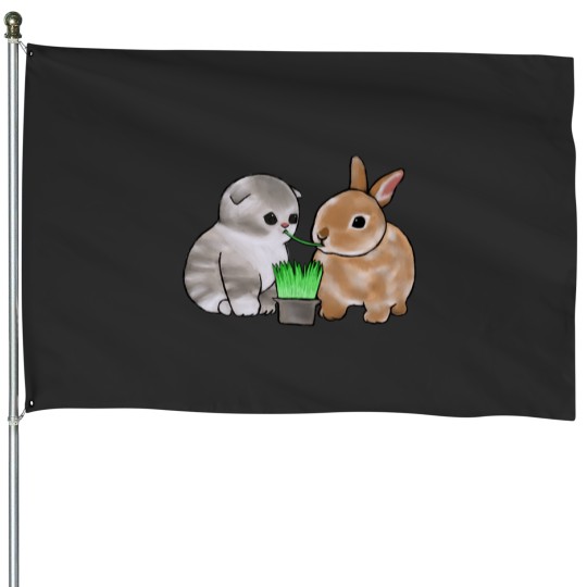 Discover Cat and rabbit Active 2 House Flags
