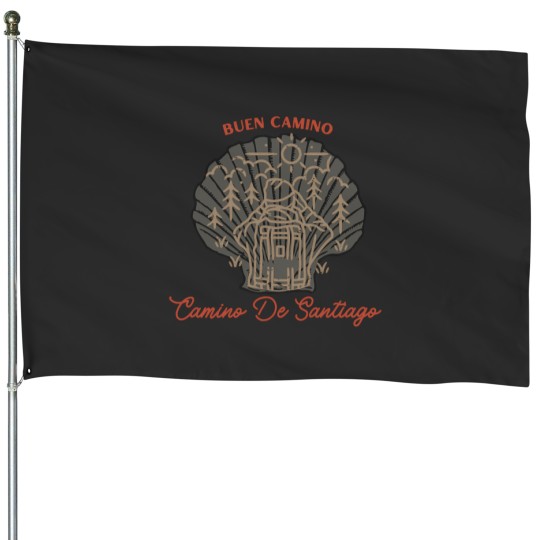 Discover Looking At The Mountains Towards The Vieira Del Camino De Santiago 2368 House Flags