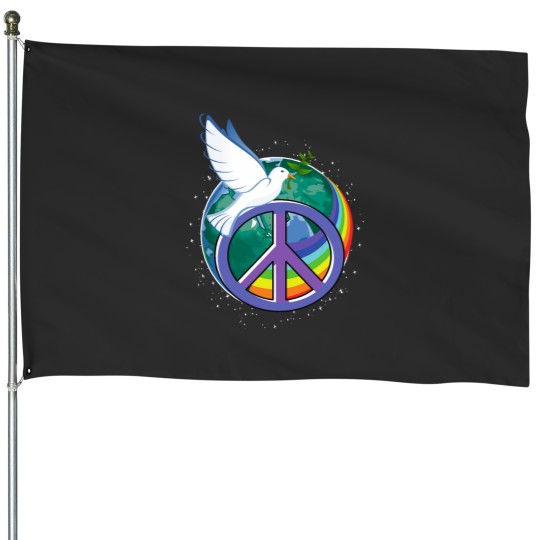 Discover peace dove peace sign peace rainbow V-Neck House Flags