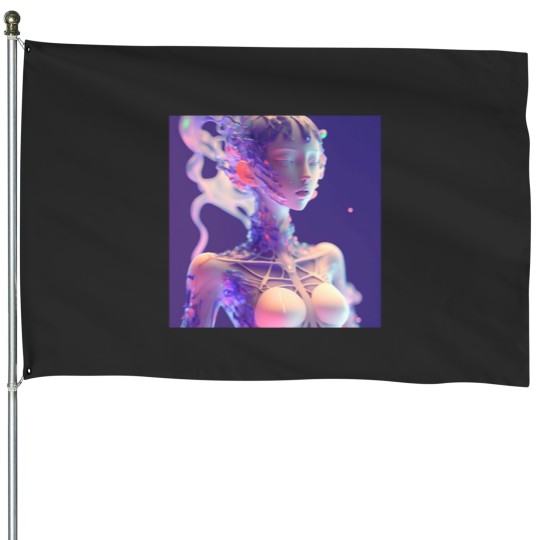 Discover Crystal mixed ceramic exoskeleton girl House Flags