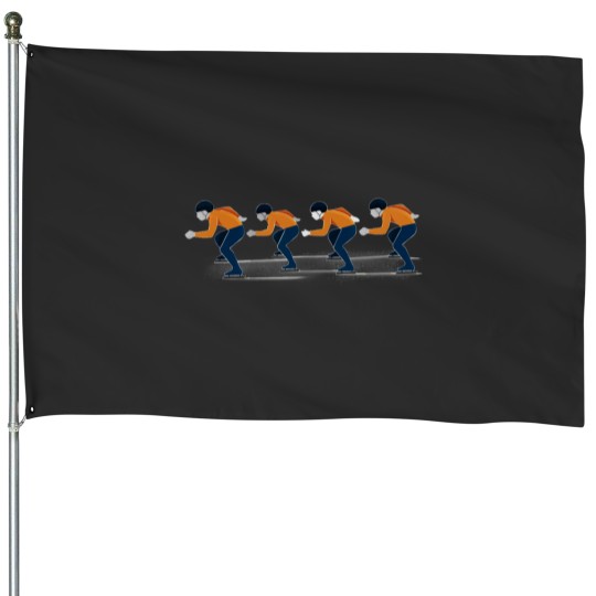 Discover Speedskaters in Orange and Blue House Flags