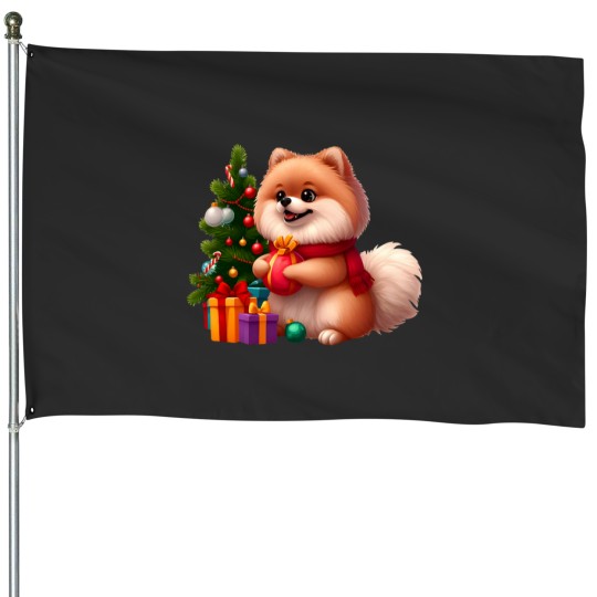 Discover Pomeranian Paws amp Ornaments Tree Trimming Time House Flags
