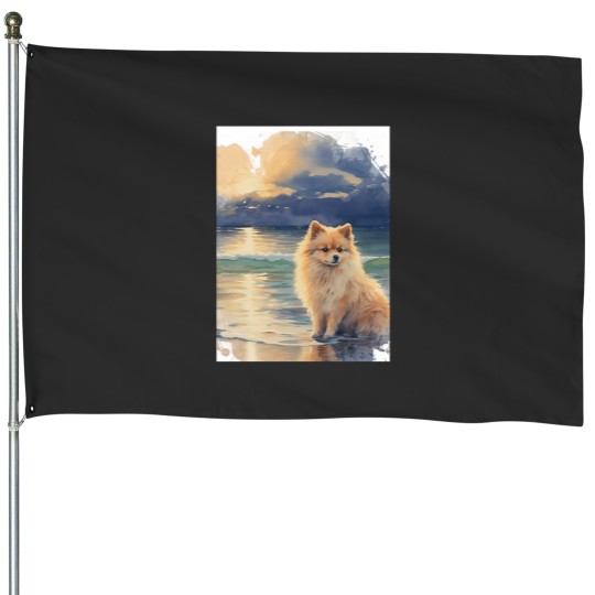 Discover Pomeranian At The Beach Graphic 1 1 House Flags