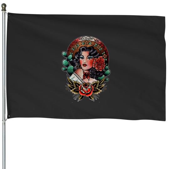 Discover Traditional Pretty Mexican Chicana Tattoo House Flags