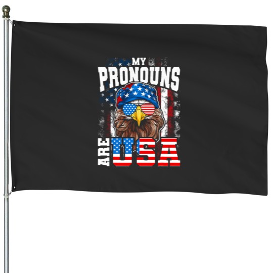Discover My Pronouns Are USA Patriotic Eagle Funny 4th of July House Flags
