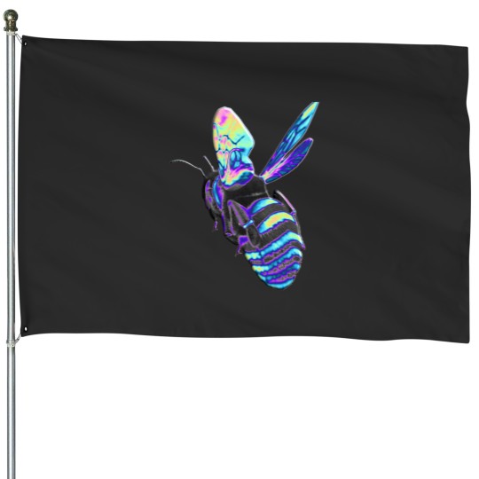 Discover Holographic Blue Bee House Flags
