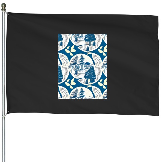 Discover Abstract Toile Design Graphic House Flags