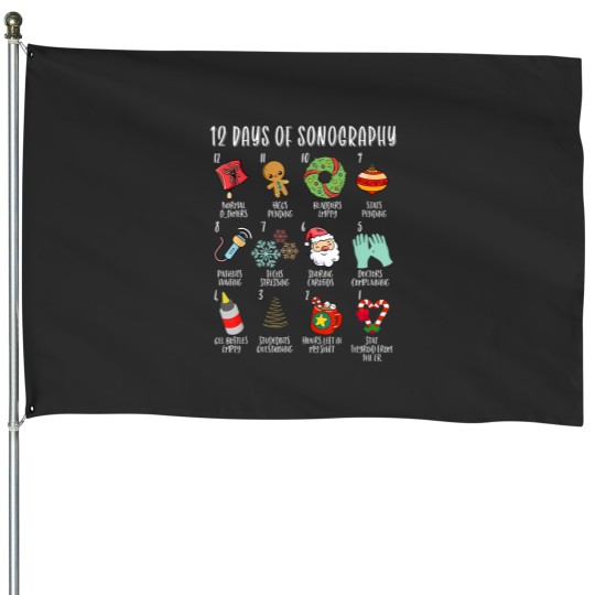 Discover 12 days of christmas sonography ultrasound tech holiday xmas House Flags