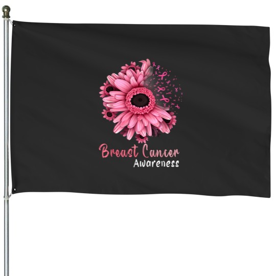 Discover Sunflower Breast Cancer Awareness Pink Ribbon In October T-Shirt House Flags