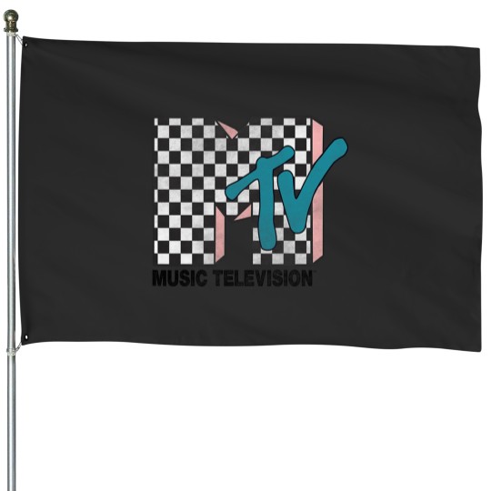 Discover MTVss Checkered Logo Pink Shadow Turquoisess TV Graphic House Flags