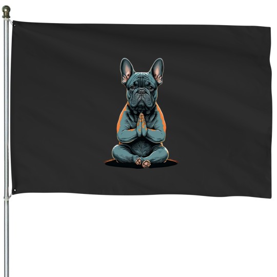 Discover Funny French Bulldog Frenchie Yoga House Flags