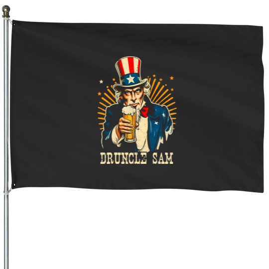 Discover Druncle Uncle US Sam Beer Drinking 4th of July Patriotic House Flags