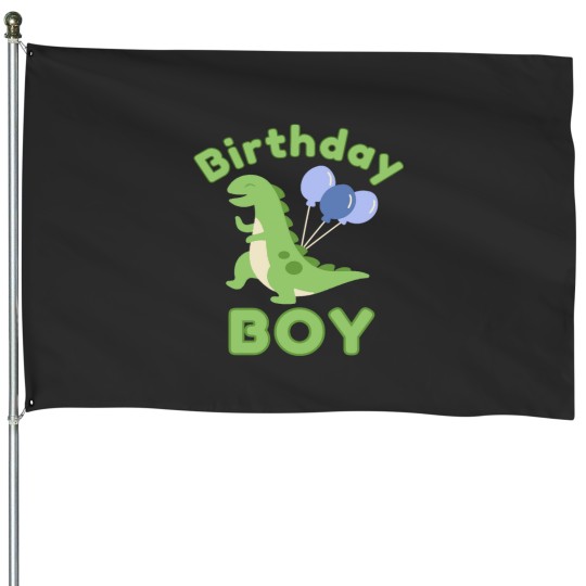 Discover Birthday squad boy kid party cute dino dinosaur trex balloon Essential House Flags