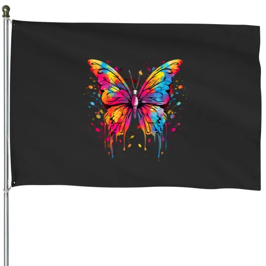 Discover Cool Butterfly on colorful painted Butterfly House Flags