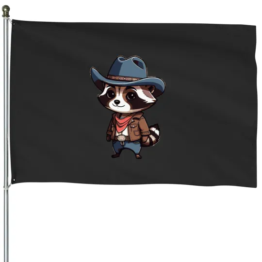 Discover Cowboy Raccoon House Flags