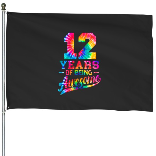 Discover 12 Years Old 12th Birthday Tie Dye Being Awesome Men Women House Flags
