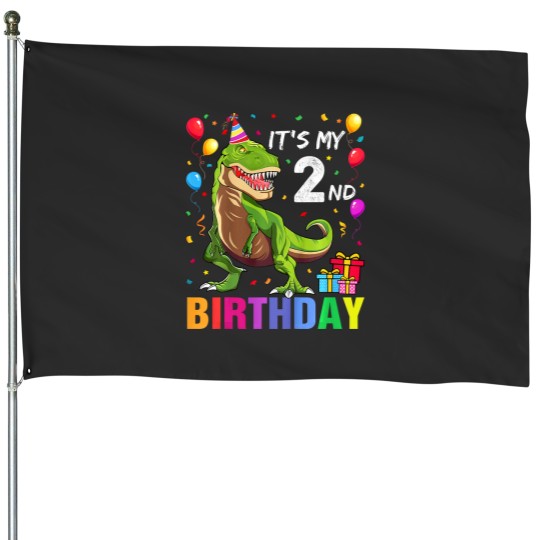 Discover Kids Its My 2nd Birthday Happy 2 Year TRex Shirt House Flags