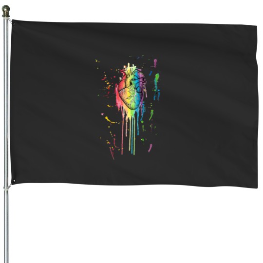 Discover Watercolour and Pen Rainbow Anatomical Heart House Flags