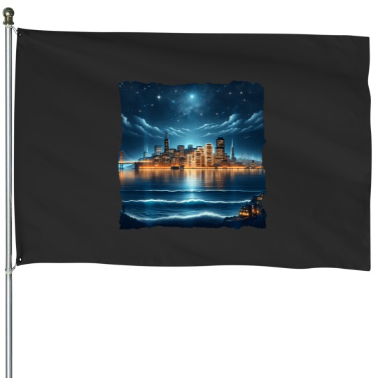 Discover San Francisco Night Skyline And Ocean Bay Area House Flags