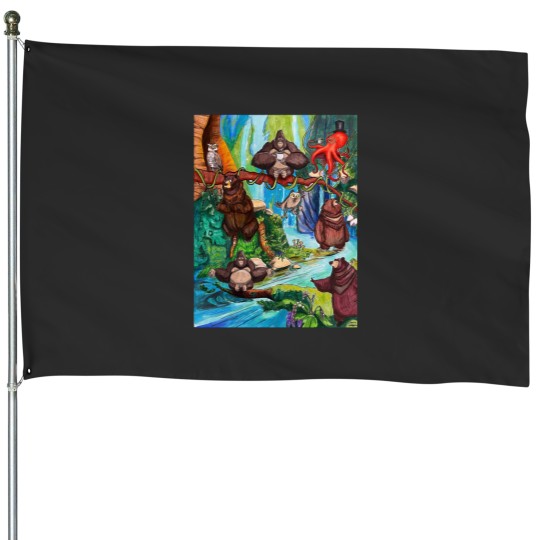 Discover Cartoon Animal Scene House Flags