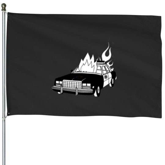 Discover Burning Cop Car House Flags