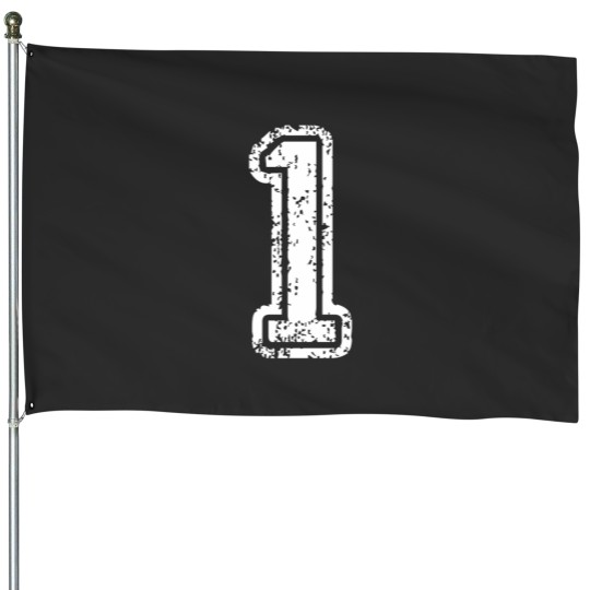 Discover 1 Number One Sports Team T-Shirt White Text House Flags