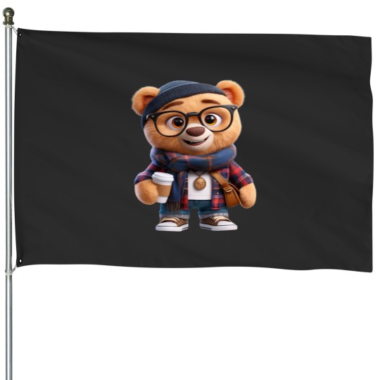 Discover Hipster Teddy Bear House Flags