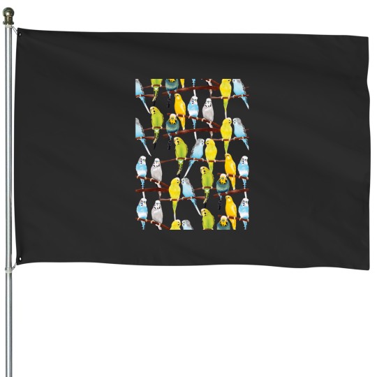 Discover Budgie pattern watercolour Active House Flags