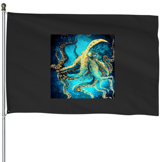 Discover Octopus - Golden Octopus - Colorful Metallic Design 3323 House Flags