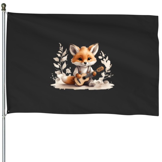 Discover Adorable Baby Fox Playing Guitar House Flags
