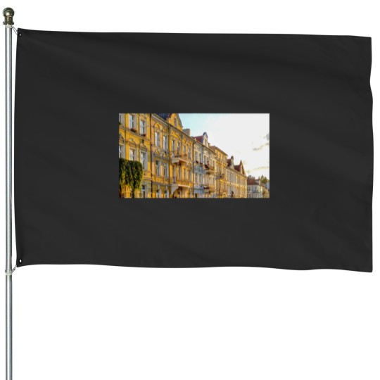Discover Czech Republic, Teplice, View of Picturesque Old Town in the Czech Republic House Flags