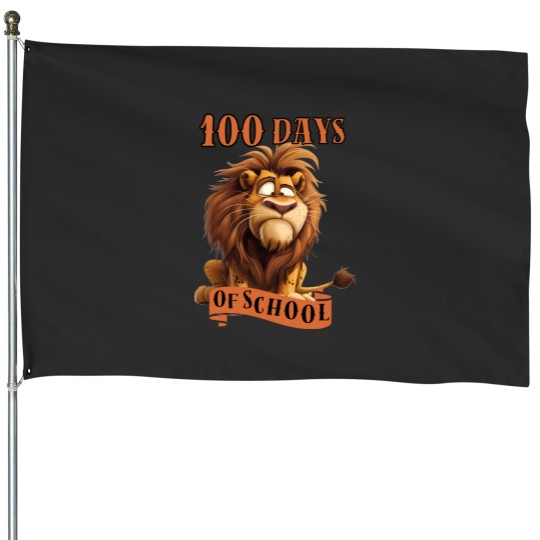 Discover 100 Days Of School Cute Cartoon Lion House Flags
