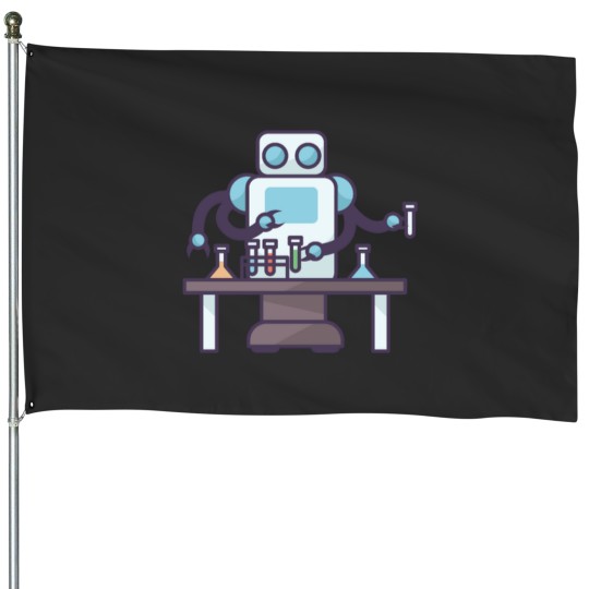 Discover Robot Holding Test Tubes House Flags