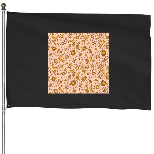 Discover Zodiac Sun And Star Print In Cream 3628 House Flags