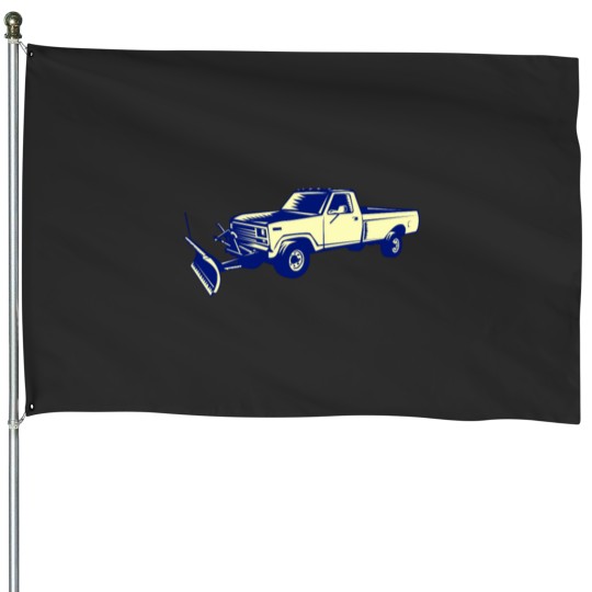 Discover Snow Plow Truck Woodcut House Flags