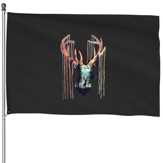 Discover Elk Watercolor Animal Slihouette  Classic T-Shirt House Flags